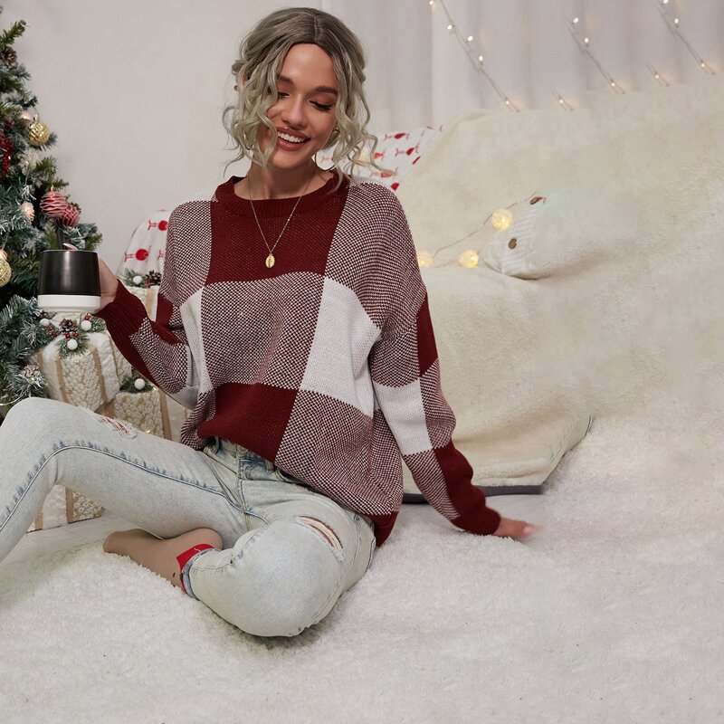 

Drop Shoulder Gingham Sweater, Multicolor