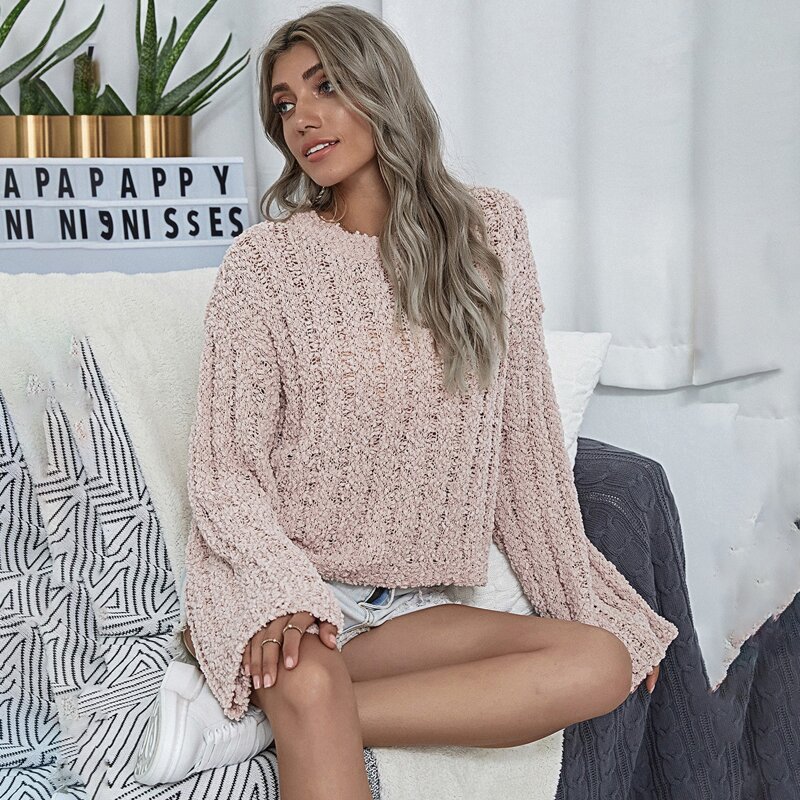 

Drop Shoulder Popcorn Knit Sweater, Dusty pink