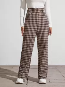 High Waist Plaid Wide Leg Trousers - Multicolor - View 1