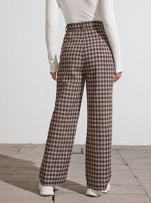 High Waist Plaid Wide Leg Trousers - Multicolor - View 2