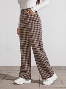 High Waist Plaid Wide Leg Trousers - Multicolor - View 4