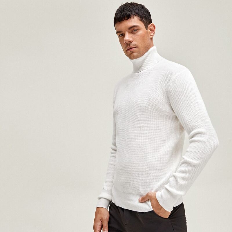 

Guys High Neck Solid Sweater, White