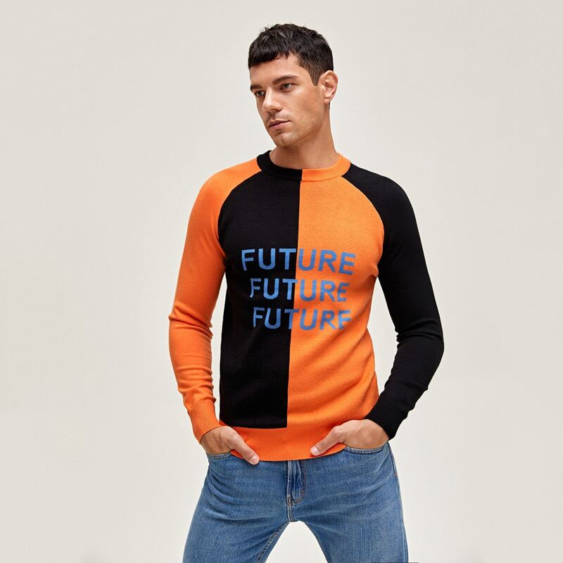 

Guys Letter Graphic Raglan Sleeve Colorblock Sweater, Multicolor