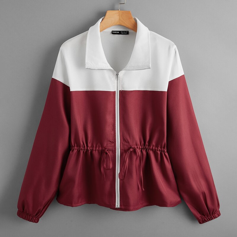 

Drop Shoulder Drawstring Knot Two Tone Jacket, Multicolor