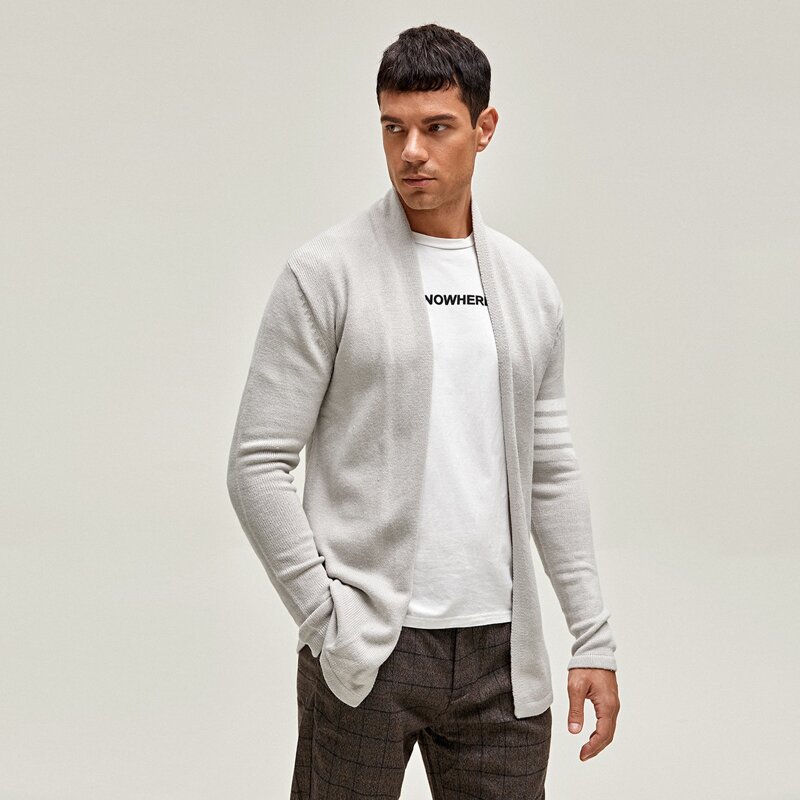 

Guys Open Front Striped Sleeve Cardigan, Light grey