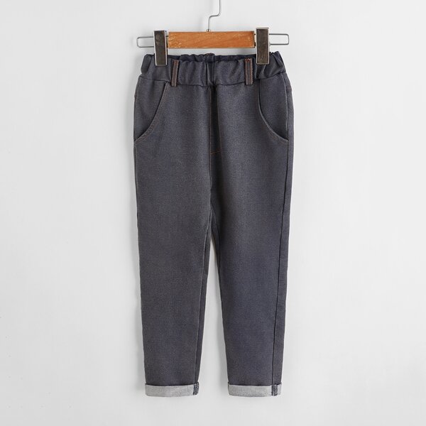

Toddler Boys Solid Elastic Waist Jeans, Dark grey