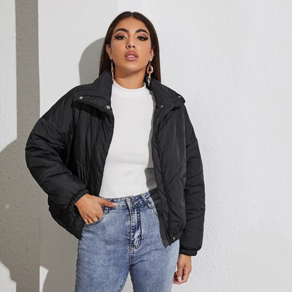 

Drop Shoulder Oversized Puffer Jacket, Black