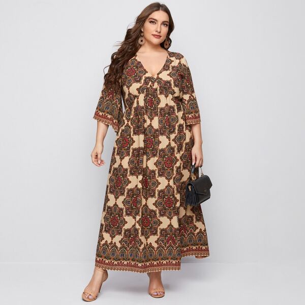 

Plus Mandala Print Smock Dress, Multicolor