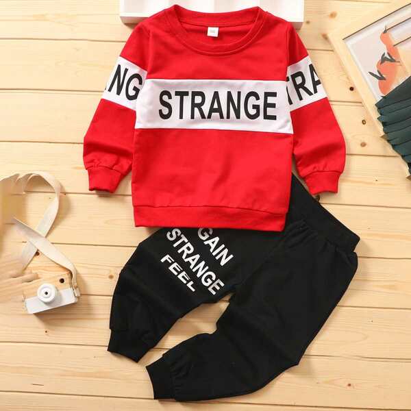 

Toddler Boys Contrast Panel Letter Graphic Sweatshirt With Sweatpants, Multicolor