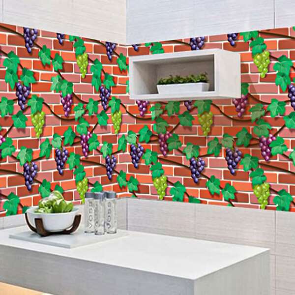

1sheet Grape Print Wallpaper Sticker, Multicolor