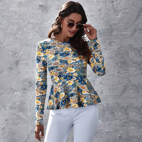 

Floral Print Peplum Top, Multicolor