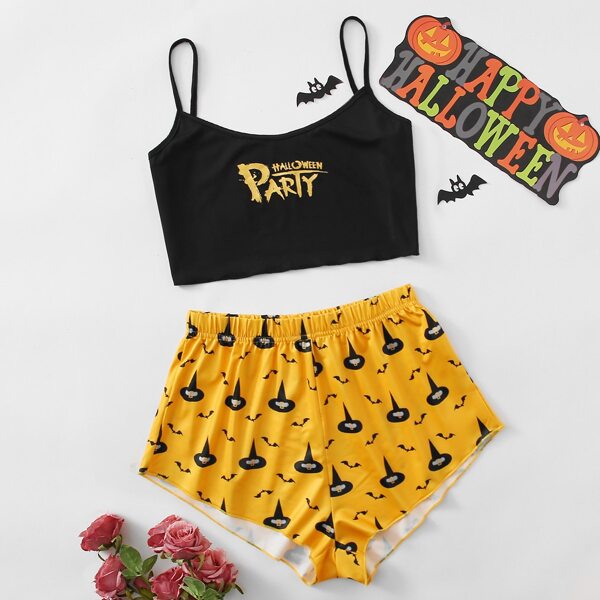 

Halloween Print Cami Pajama Set, Multicolor