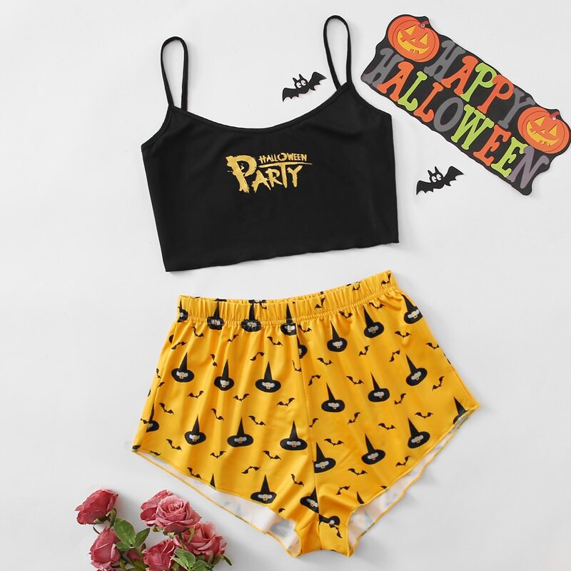 

Halloween Print Cami Pajama Set, Multicolor