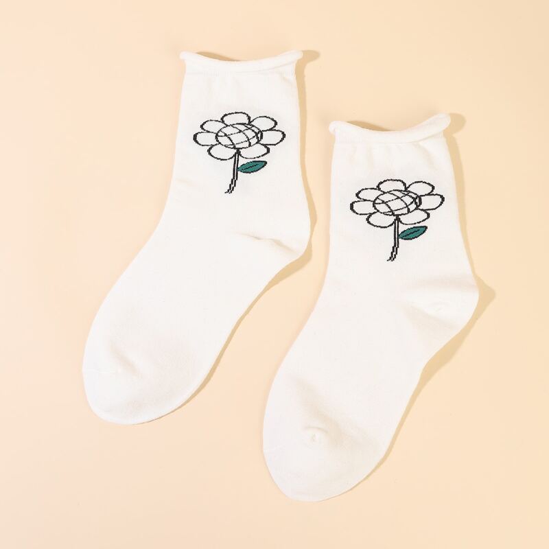

Floral Crew Socks, White