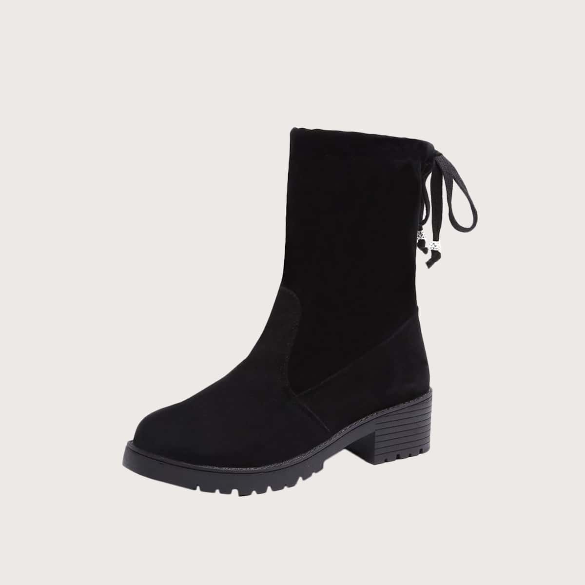 

Tie Back Chunky Heeled Boots, Black