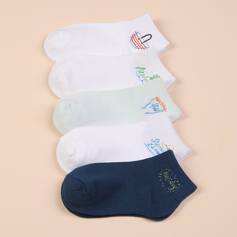

5pairs Letter Graphic Ankle Socks, Multicolor