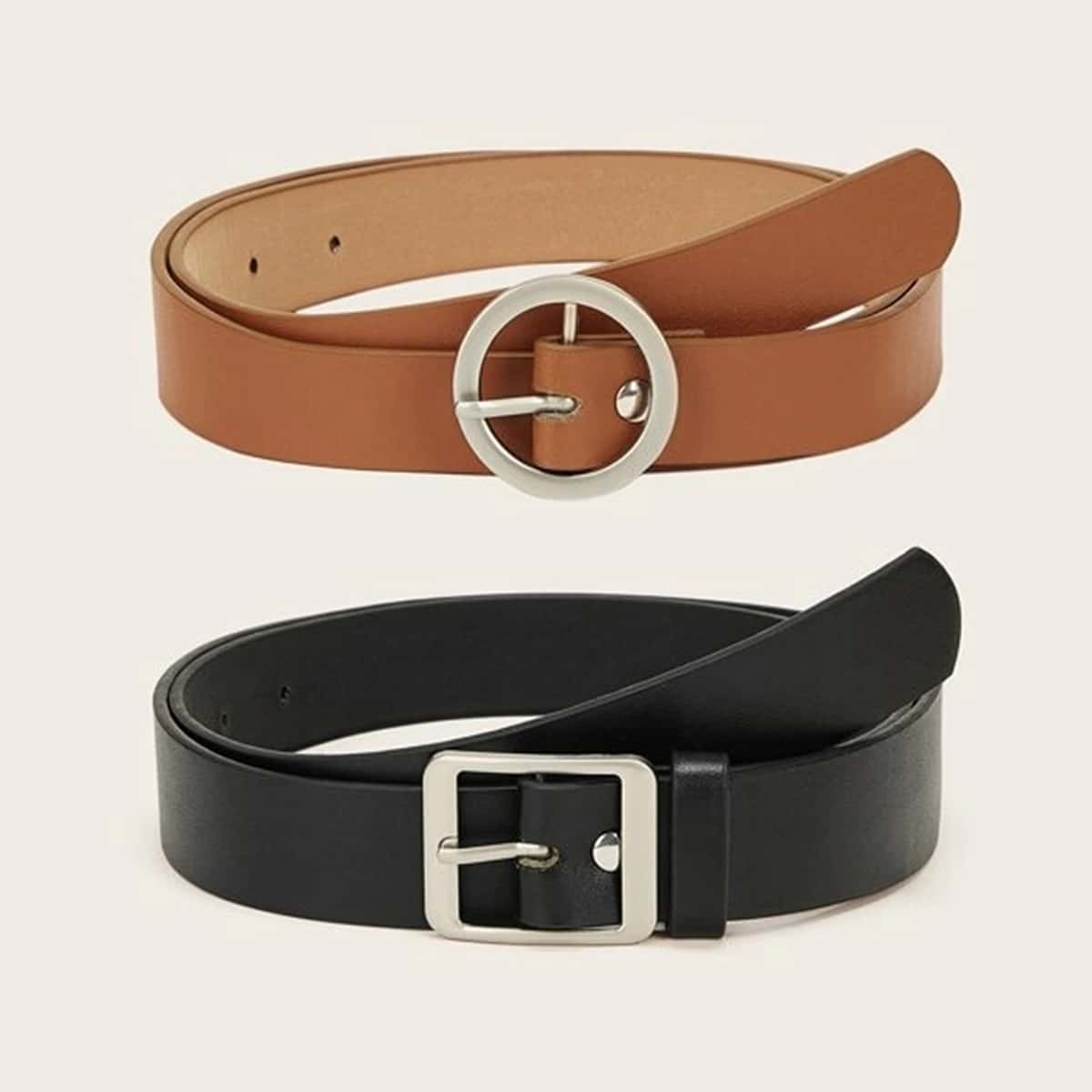 

2pcs Geo Buckle Belt, Multicolor