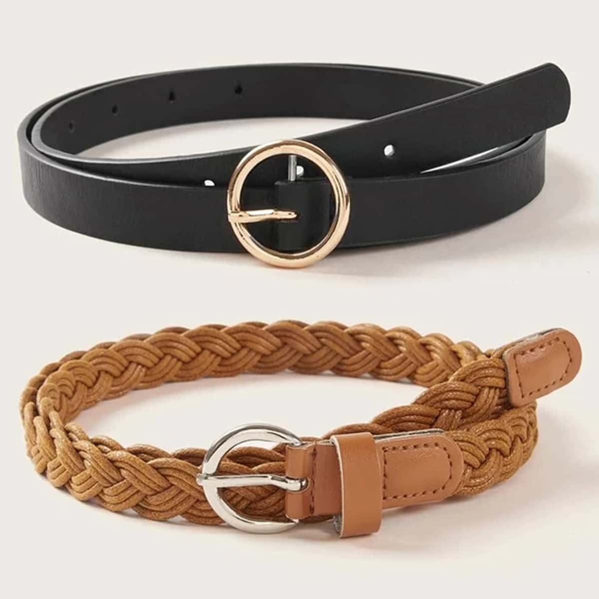 

2pcs Braided O-ring Buckle Belt, Black