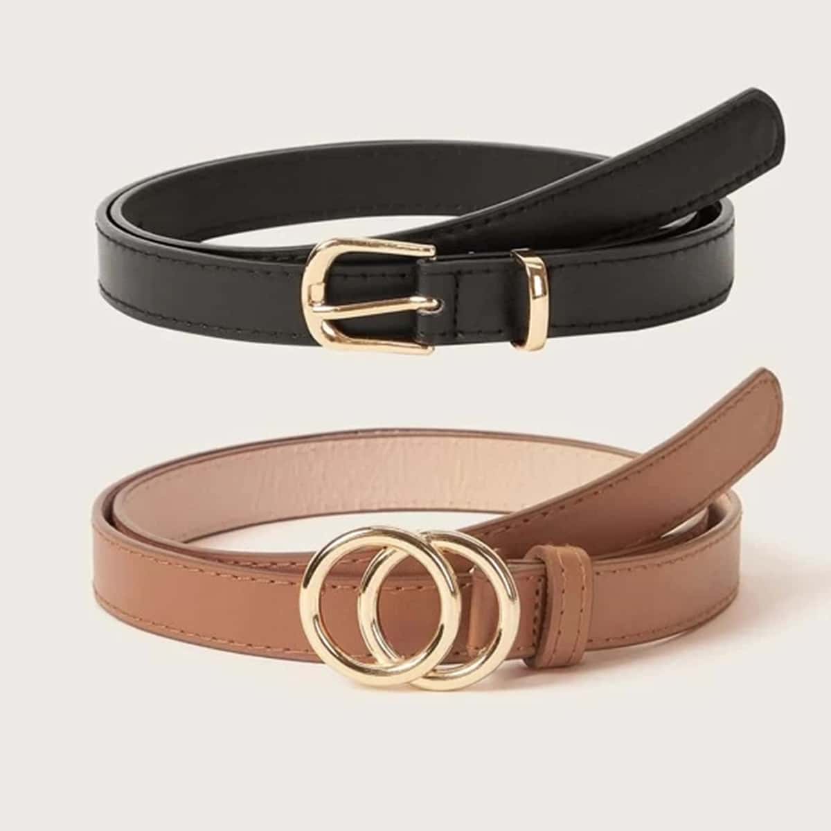 

2pcs Metal O-ring Buckle Belt, Black