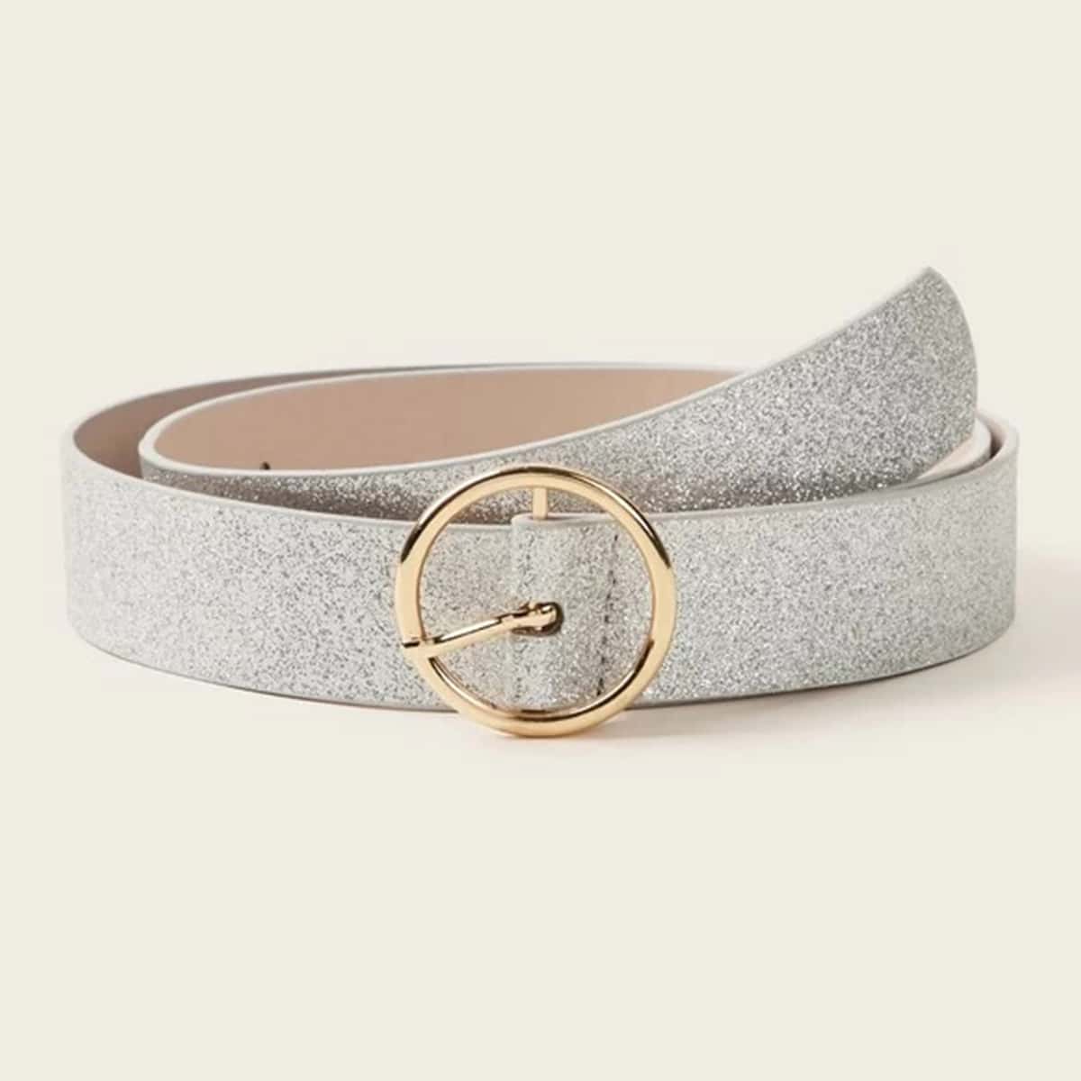 

Round Buckle Glitter Belt, Silver