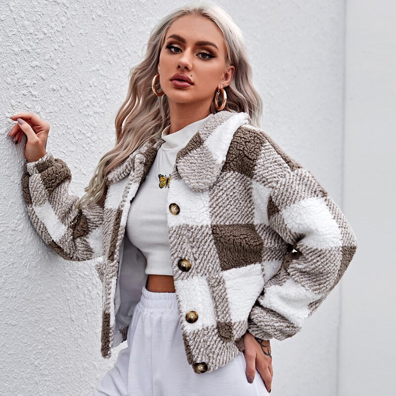 

Drop Shoulder Buffalo Plaid Teddy Jacket, Multicolor