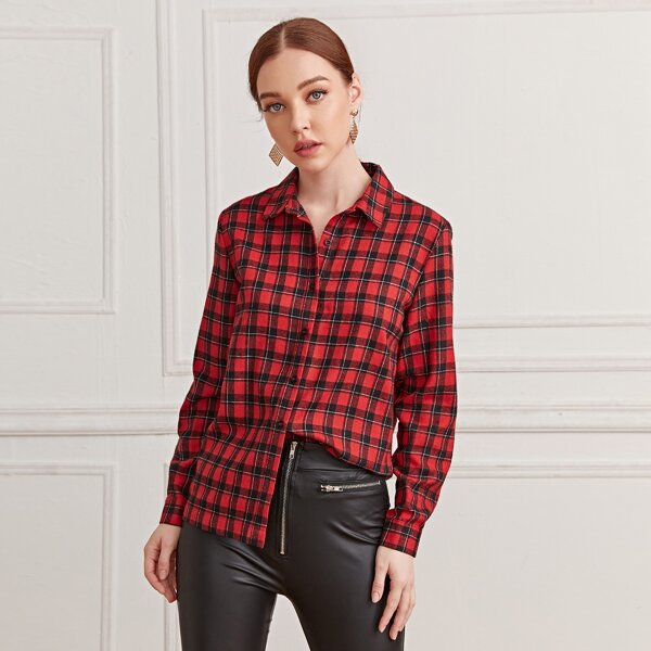 

Plaid Button Up Blouse, Multicolor