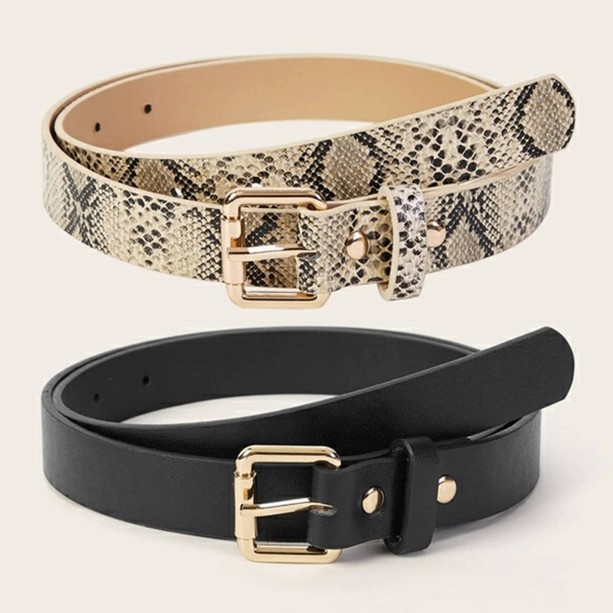 

2pcs Snakeskin Buckle Belt, Multicolor