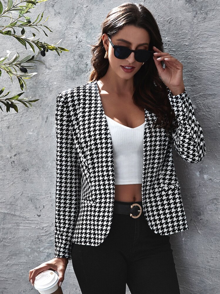 SHEIN Clasi Cazadora de pata de gato con abertura delantera - Blanco y Negro - Añade 1