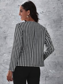 SHEIN Clasi Open Front Houndstooth Jacket - Black and White - View 2