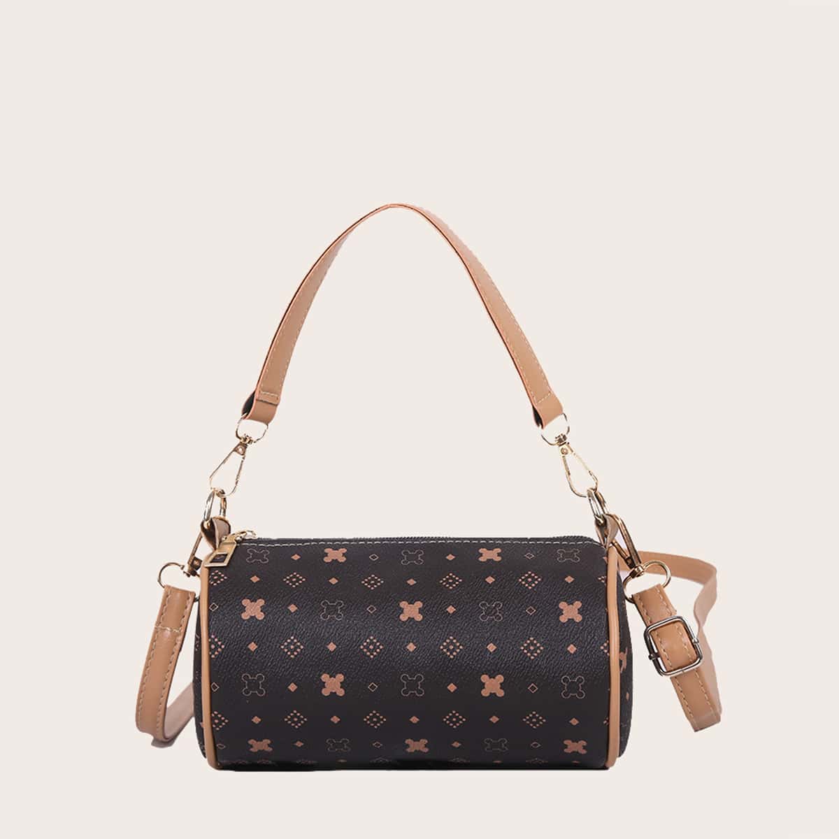 

Geometric Graphic Bucket Bag, Brown