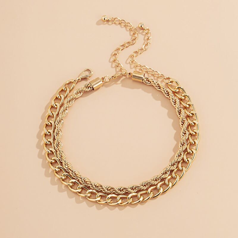 

2pcs Metal Chain Anklet, Gold