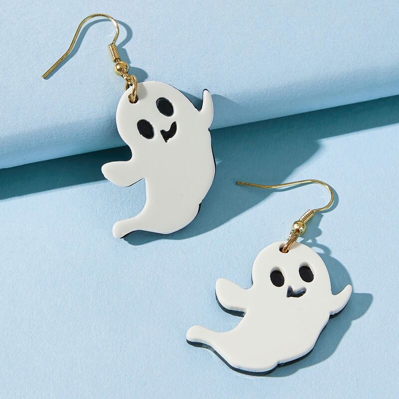 

Halloween Ghost Design Drop Earrings, Gold