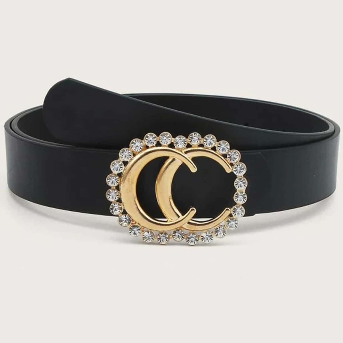 

Rhinestone Buckle Belt, Black