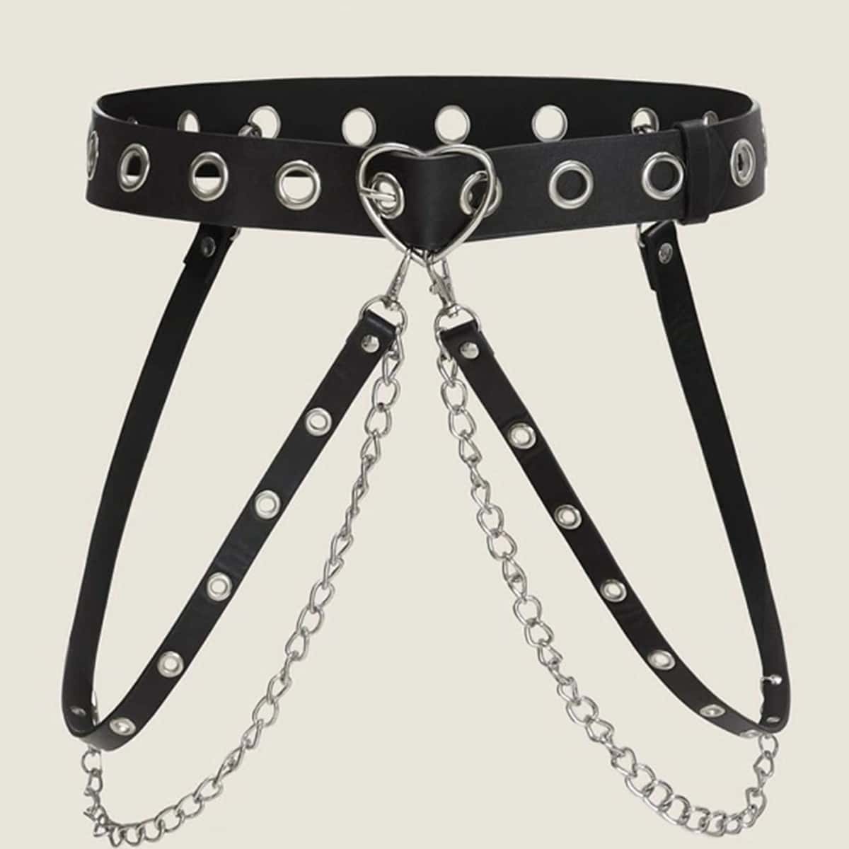 

Grommet Chain Buckle Belt, Black