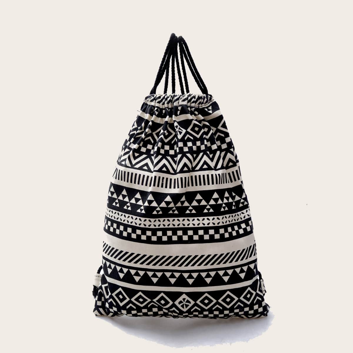 

Geometric Print Drawstring Backpack, Black