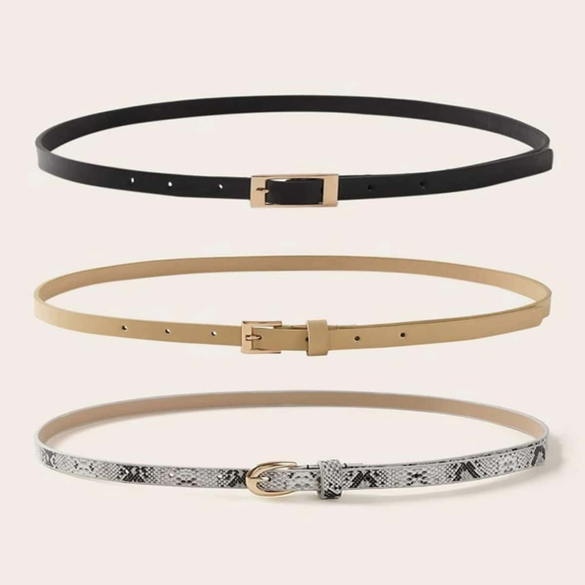 

3pcs Snakeskin Skinny Belt, Multicolor