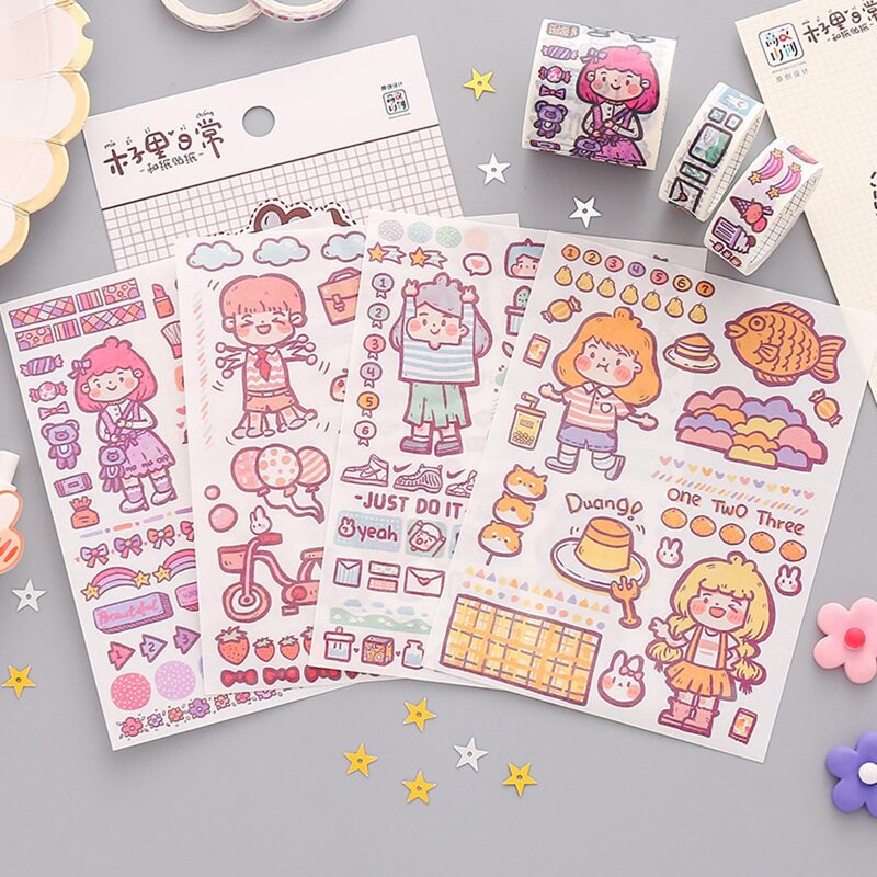 

4sheets Random Cartoon Figure Sticker, Multicolor
