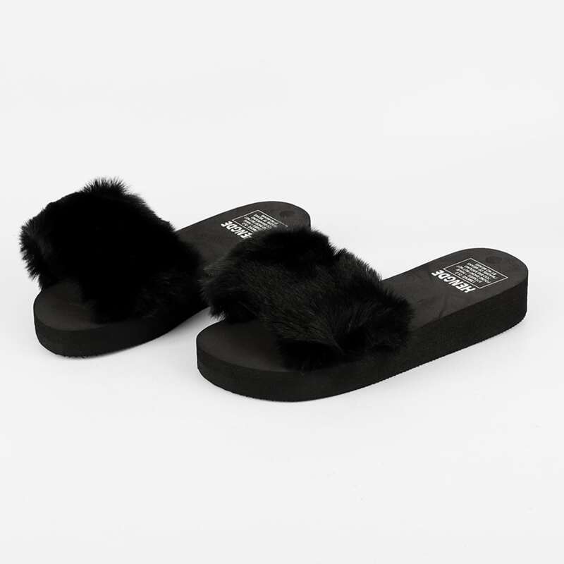 

Fluffy Flatform Slippers, Pink