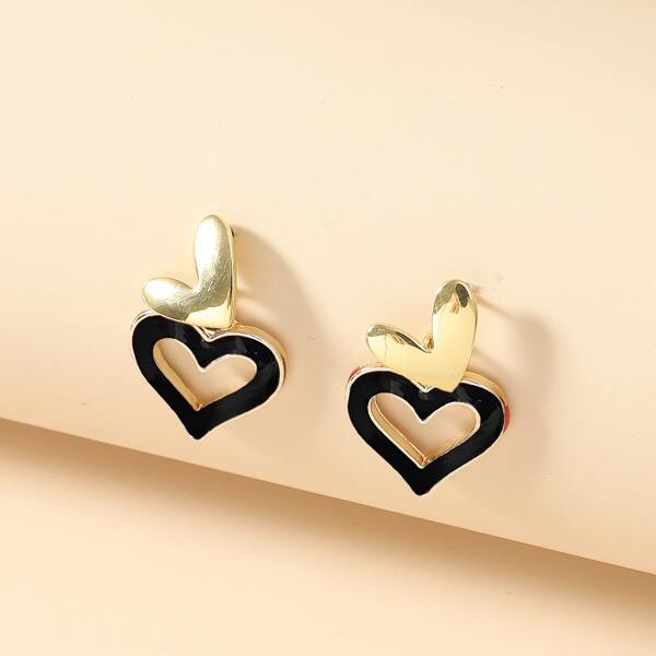 

Heart Design Earrings, Black