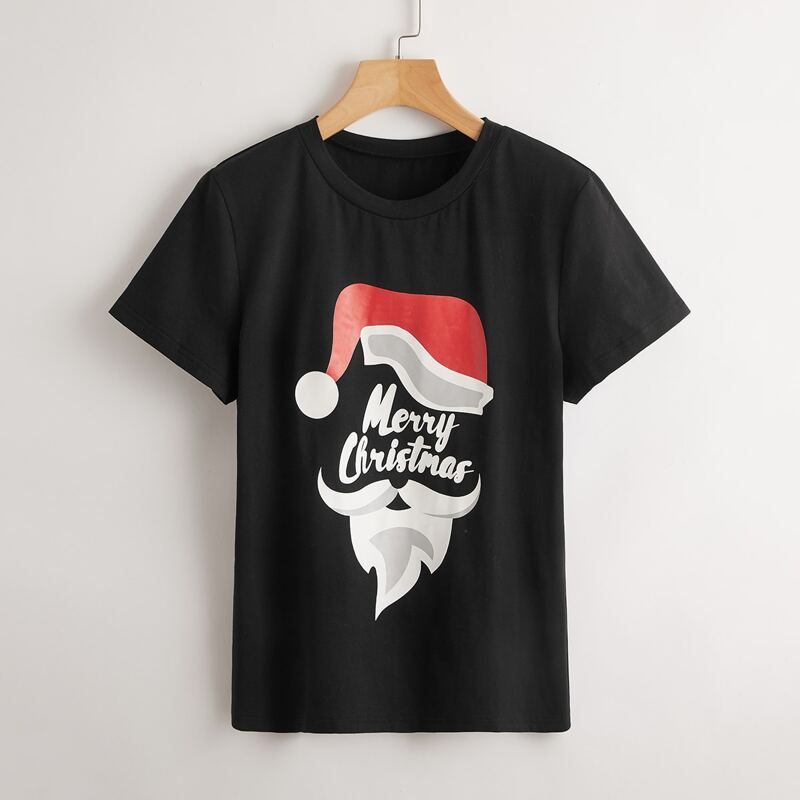 

Christmas Hat & Letter Graphic Tee, Black