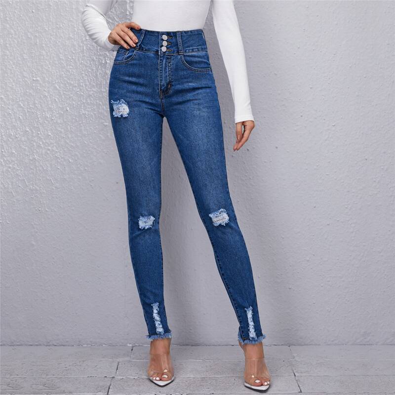 

Curvy High Waist Ripped Skinny Jeans, Medium wash