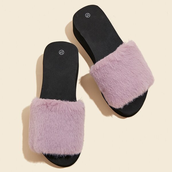 

Faux Fur Wedge Mules, Dusty pink