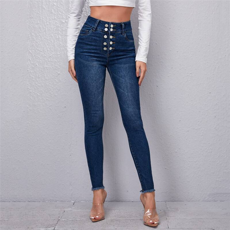 

High Waist Button Fly Skinny Jeans, Dark wash