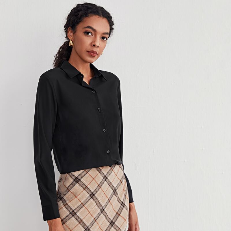 

Solid Button Through Blouse, Black