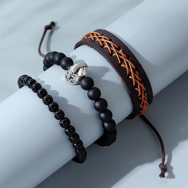 

3pcs Men Helmet Decor Beaded Bracelet, Multicolor