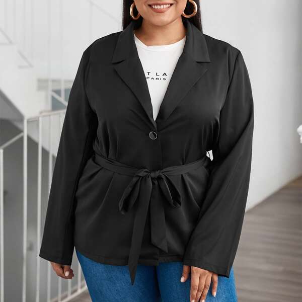 

Plus Lapel Collar Single Breasted Blazer, Black