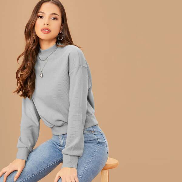 

Mock-neck Drop Shoulder Pullover, Grey