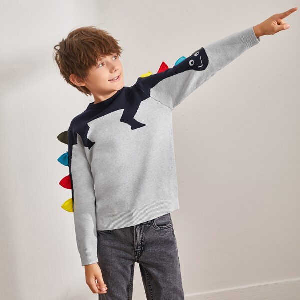

Boys Triangle Trim Colorblock Sweater, Light grey