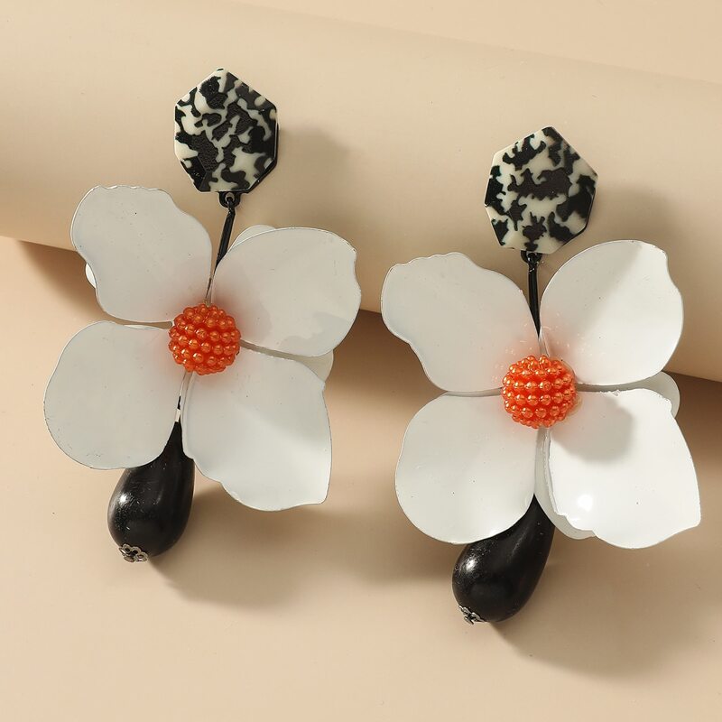 

Flower Charm Drop Earrings, White