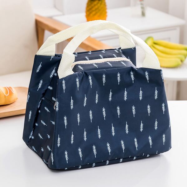 

Leaf Print Insulated Lunch Bag, Navy blue